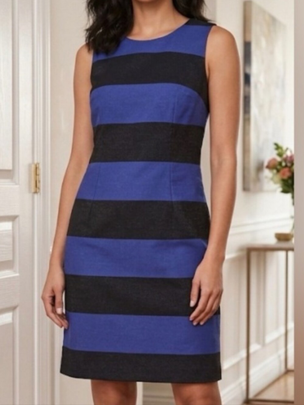 Banana Republic Dress Sheath Striped Metallic Sheen 6 Sleeveless